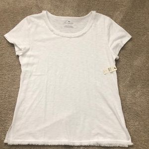 Talbots M White T-shirt with fringe hem & neck